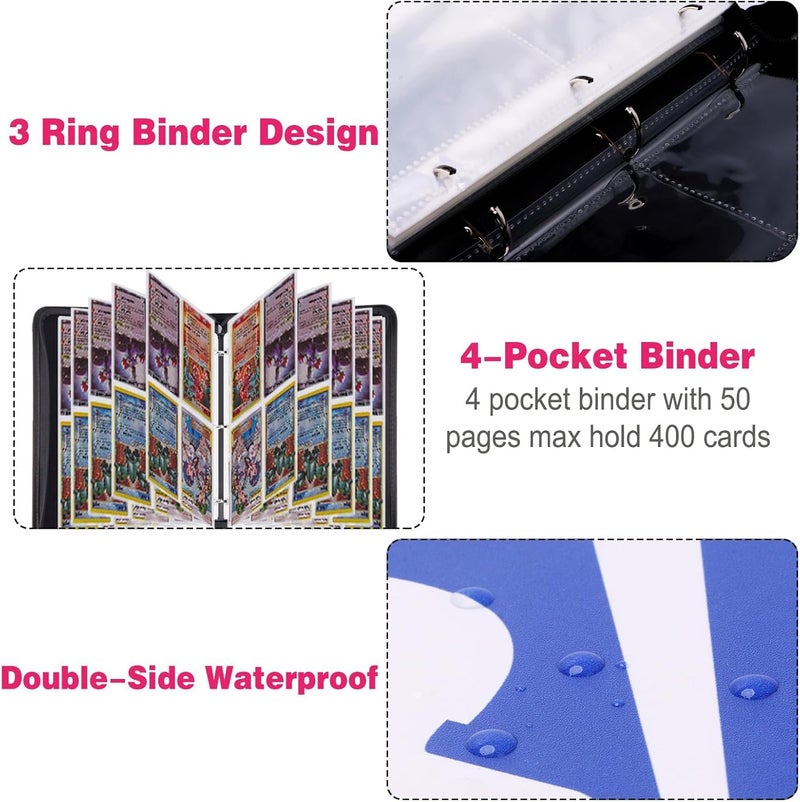 awedsu Collectible Trading Card Albums, Protective Sleeves, 4-Pocket Binder, 400 Pockets Case Holder for TCG, Sports Cards - Image 3